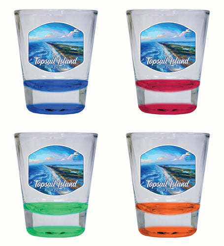 Topsail Island North Carolina Aerial View Design Souvenir 2 Ounce Shot Glass Round 4-Pack Multicolor 