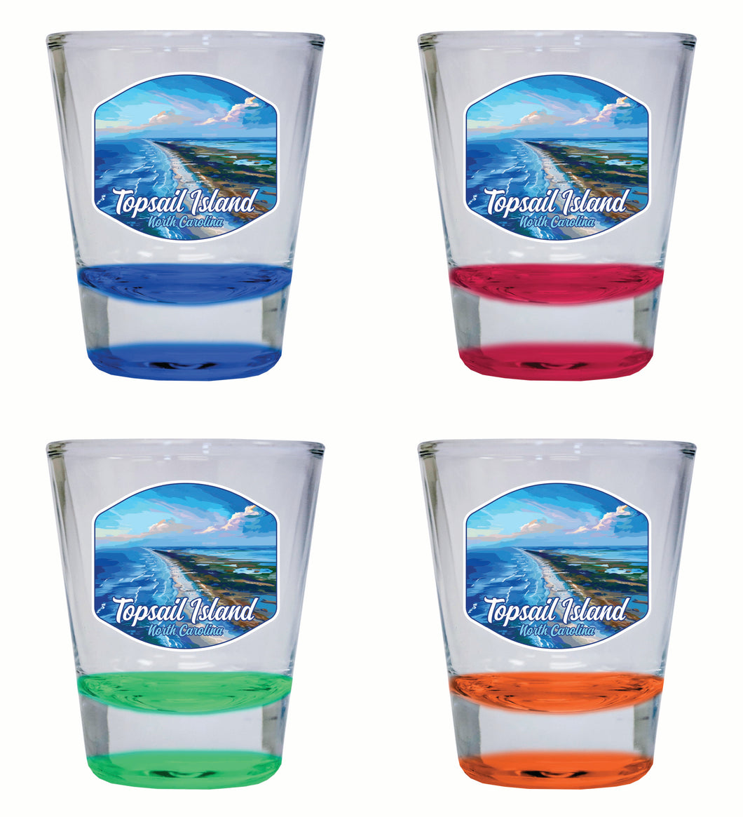 Topsail Island North Carolina Aerial View Design Souvenir 2 Ounce Shot Glass Round 4-Pack Multicolor 