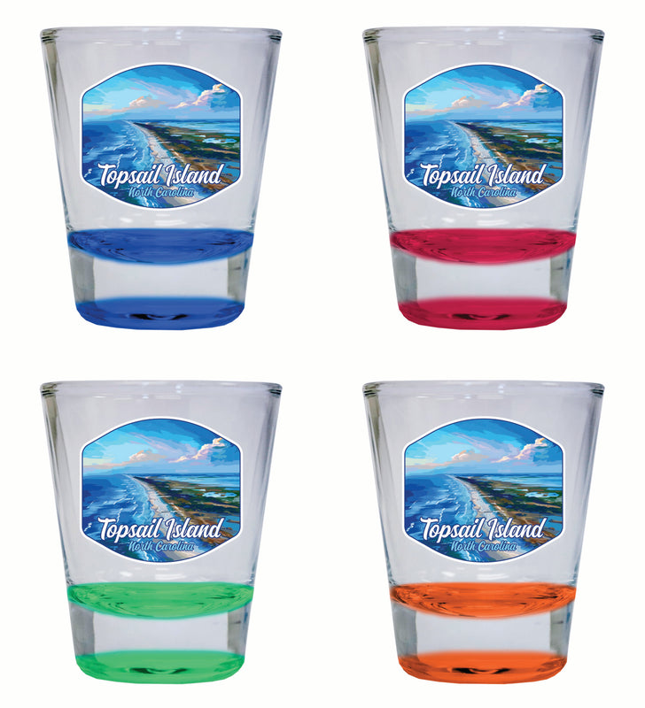 Topsail Island North Carolina Aerial View Design Souvenir 2 Ounce Shot Glass Round 4-Pack Multicolor 
