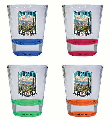 Tucson Arizona Cactus and Cityscape Design Souvenir 2 Ounce Shot Glass Round 4-Pack Multicolor 