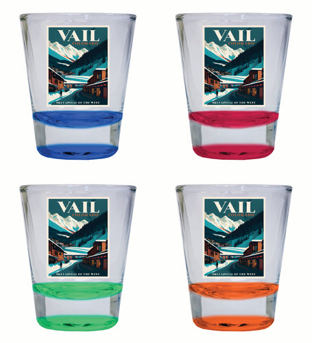 Vail Colorado Design B Souvenir 2 Ounce Shot Glass Round 4-Pack Multicolor 
