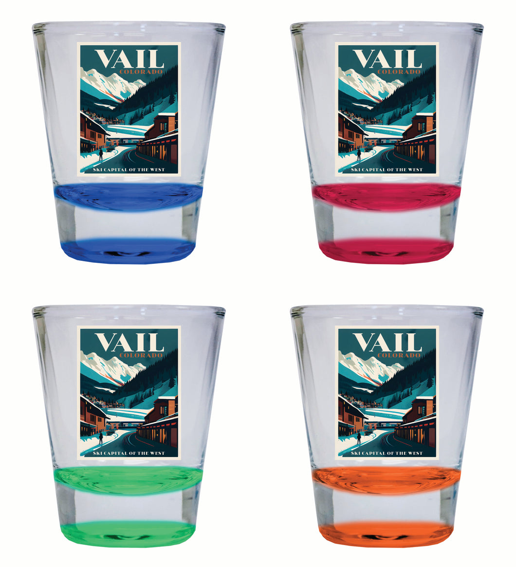 Vail Colorado Design B Souvenir 2 Ounce Shot Glass Round 4-Pack Multicolor 