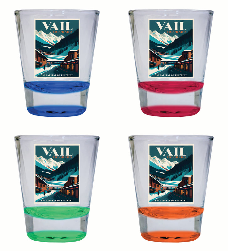Vail Colorado Design B Souvenir 2 Ounce Shot Glass Round 4-Pack Multicolor 