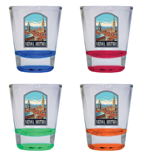 Vienna Austria Design B Souvenir 2 Ounce Shot Glass Round 4-Pack Multicolor 