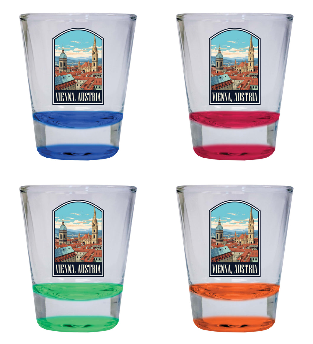 Vienna Austria Design B Souvenir 2 Ounce Shot Glass Round 4-Pack Multicolor 
