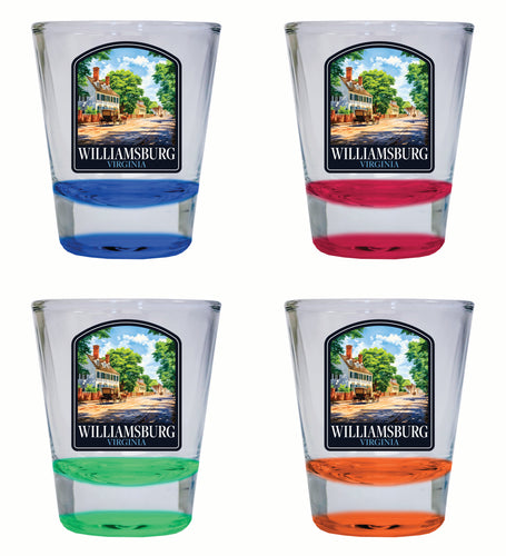Williamsburg Virginia Colonial Street Design Souvenir 2 Ounce Shot Glass Round 4-Pack Multicolor 