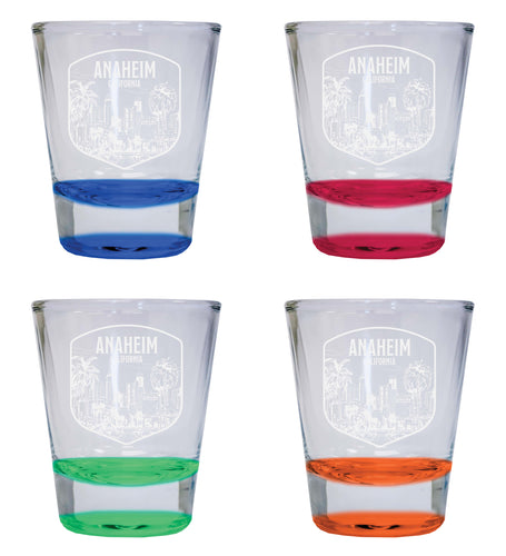 Anaheim California Souvenir 2 Ounce Engraved Shot Glass Round 4-Pack Multicolor 