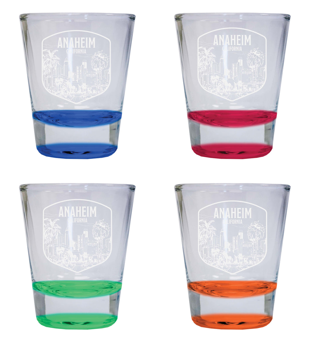 Anaheim California Souvenir 2 Ounce Engraved Shot Glass Round 4-Pack Multicolor 