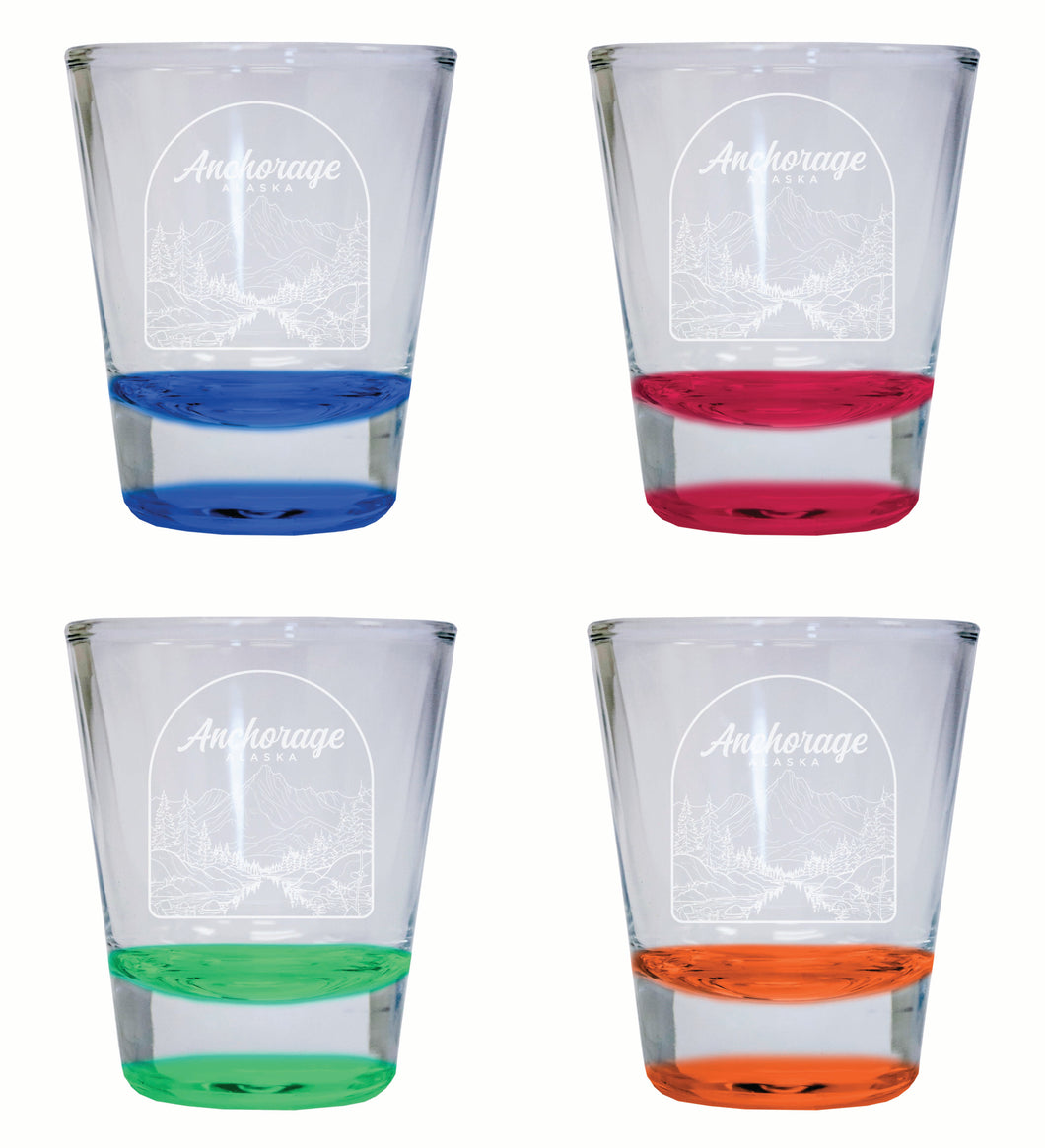 Anchorage Alaska Souvenir 2 Ounce Engraved Shot Glass Round 4-Pack Multicolor 