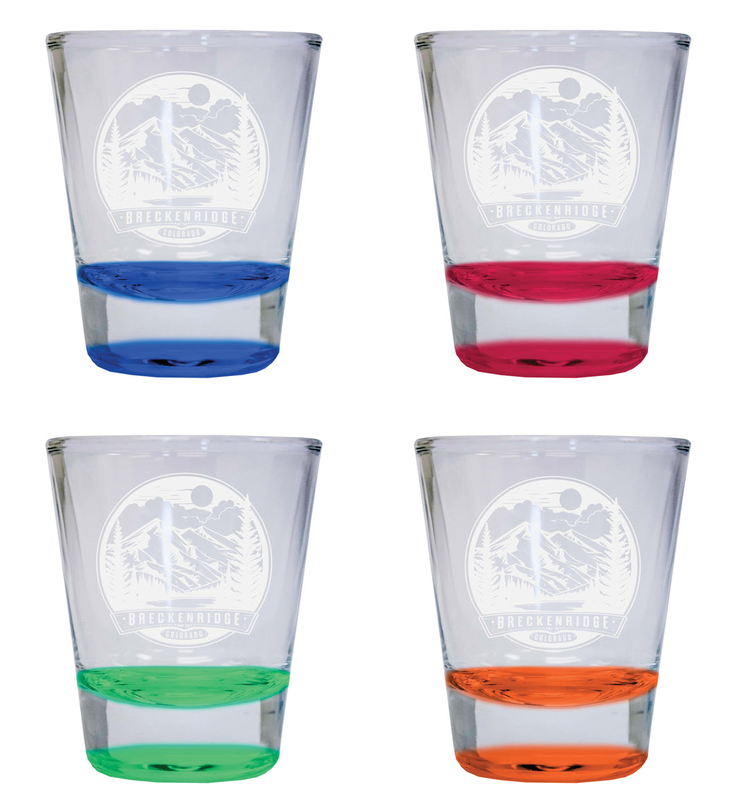 Brekenridge Colorado Souvenir 2 Ounce Engraved Shot Glass Round 4-Pack Multicolor 