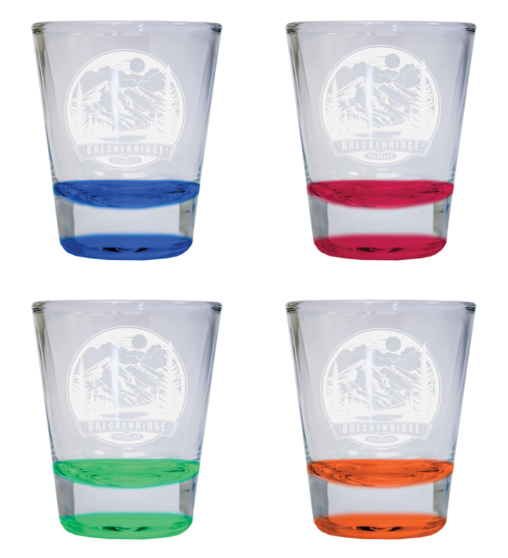 Brekenridge Colorado Souvenir 2 Ounce Engraved Shot Glass Round 4-Pack Multicolor 