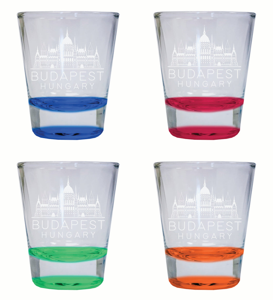 Budapest Hungary Souvenir 2 Ounce Engraved Shot Glass Round 4-Pack Multicolor 