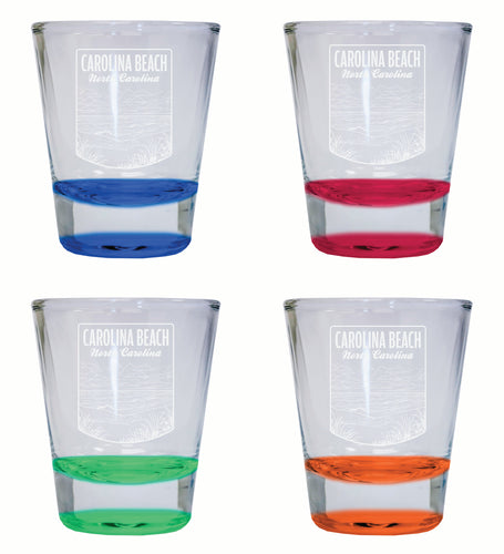 Carolina Beach North Carolina Souvenir 2 Ounce Engraved Shot Glass Round 4-Pack Multicolor 