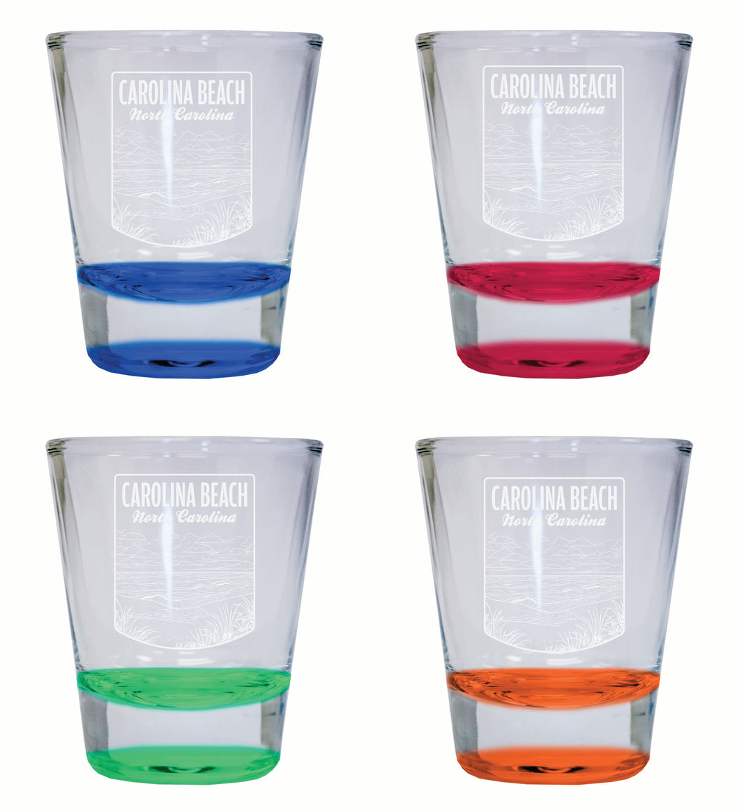 Carolina Beach North Carolina Souvenir 2 Ounce Engraved Shot Glass Round 4-Pack Multicolor 