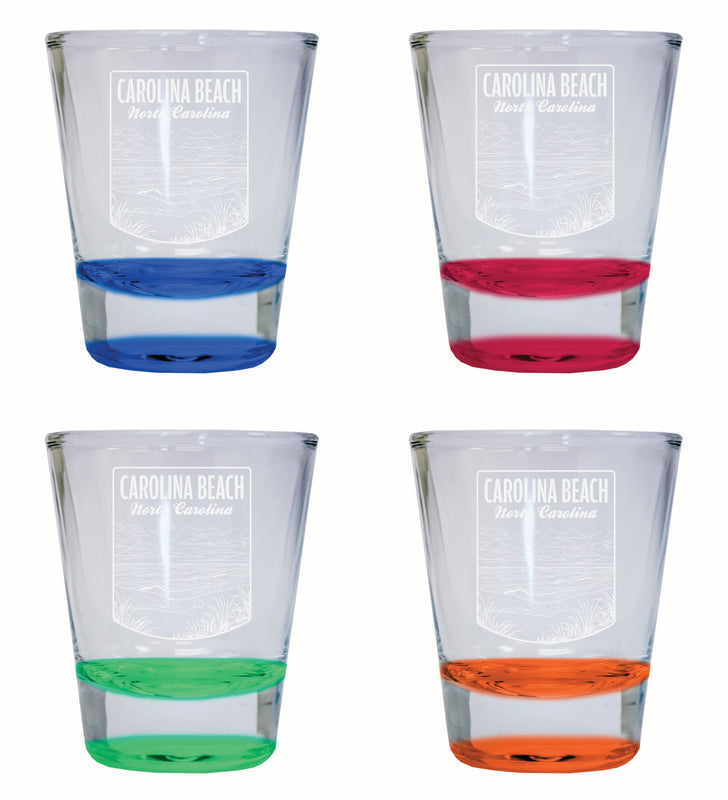 Carolina Beach North Carolina Souvenir 2 Ounce Engraved Shot Glass Round 4-Pack Multicolor 