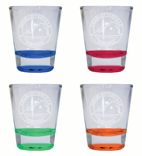 Charlottesville Virginia Souvenir 2 Ounce Engraved Shot Glass Round 4-Pack Multicolor 