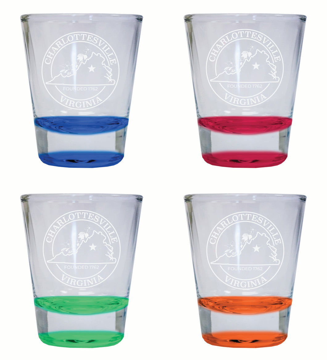 Charlottesville Virginia Souvenir 2 Ounce Engraved Shot Glass Round 4-Pack Multicolor 