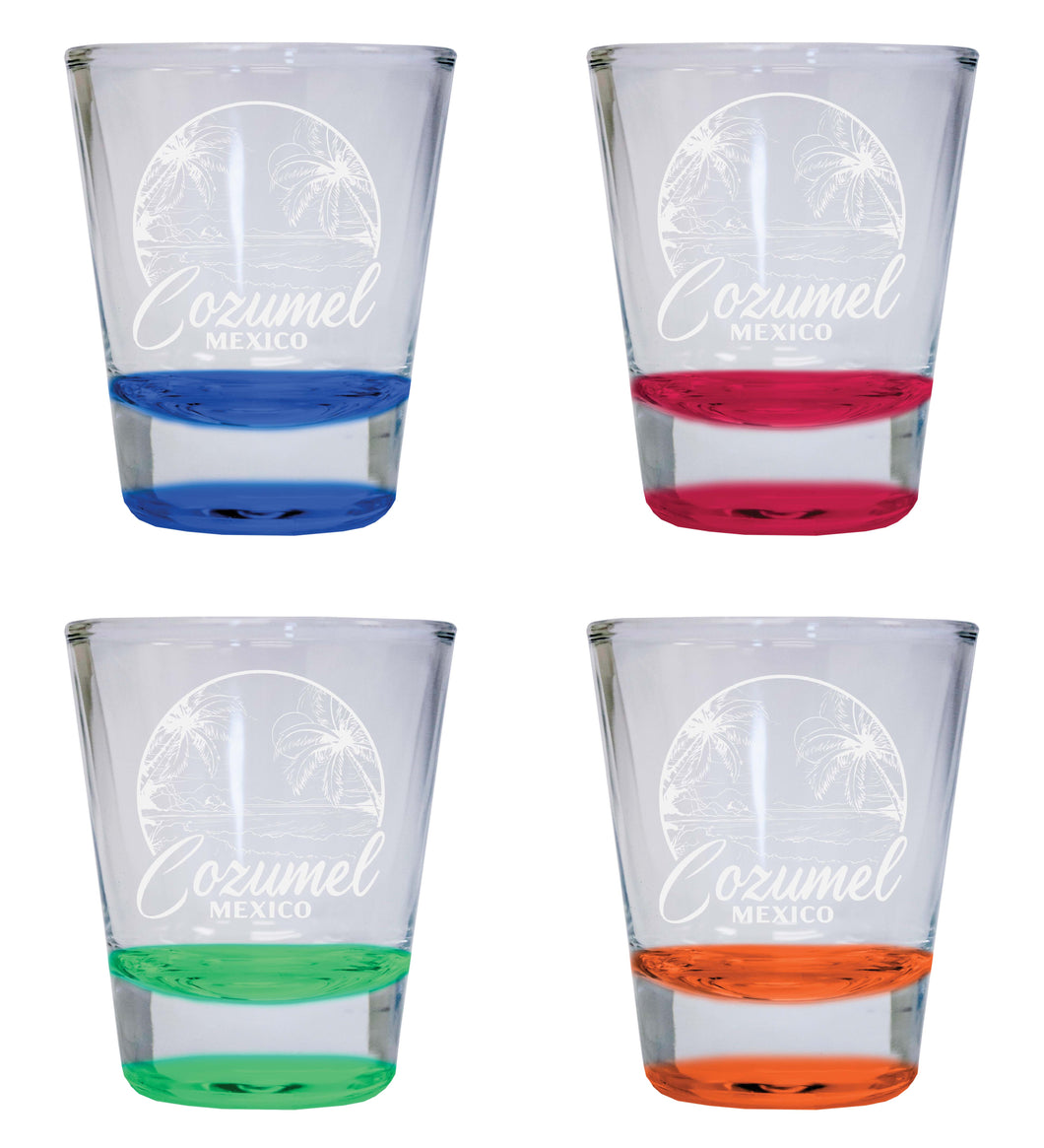Cozumel Mexico Souvenir 2 Ounce Engraved Shot Glass Round 4-Pack Multicolor 