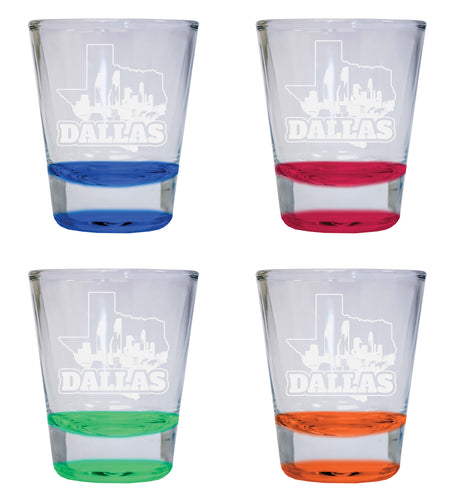 Dallas Texas Souvenir 2 Ounce Engraved Shot Glass Round 4-Pack Multicolor 