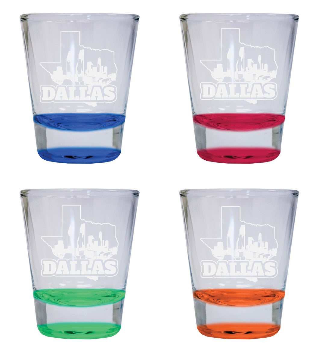 Dallas Texas Souvenir 2 Ounce Engraved Shot Glass Round 4-Pack Multicolor 