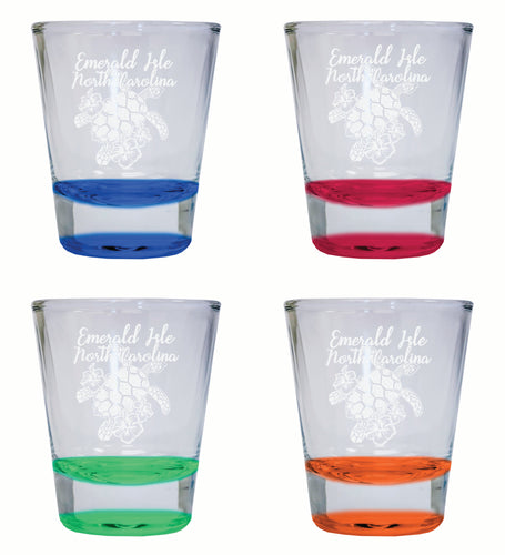 Emerald Isle North Carolina Souvenir 2 Ounce Engraved Shot Glass Round 4-Pack Multicolor 