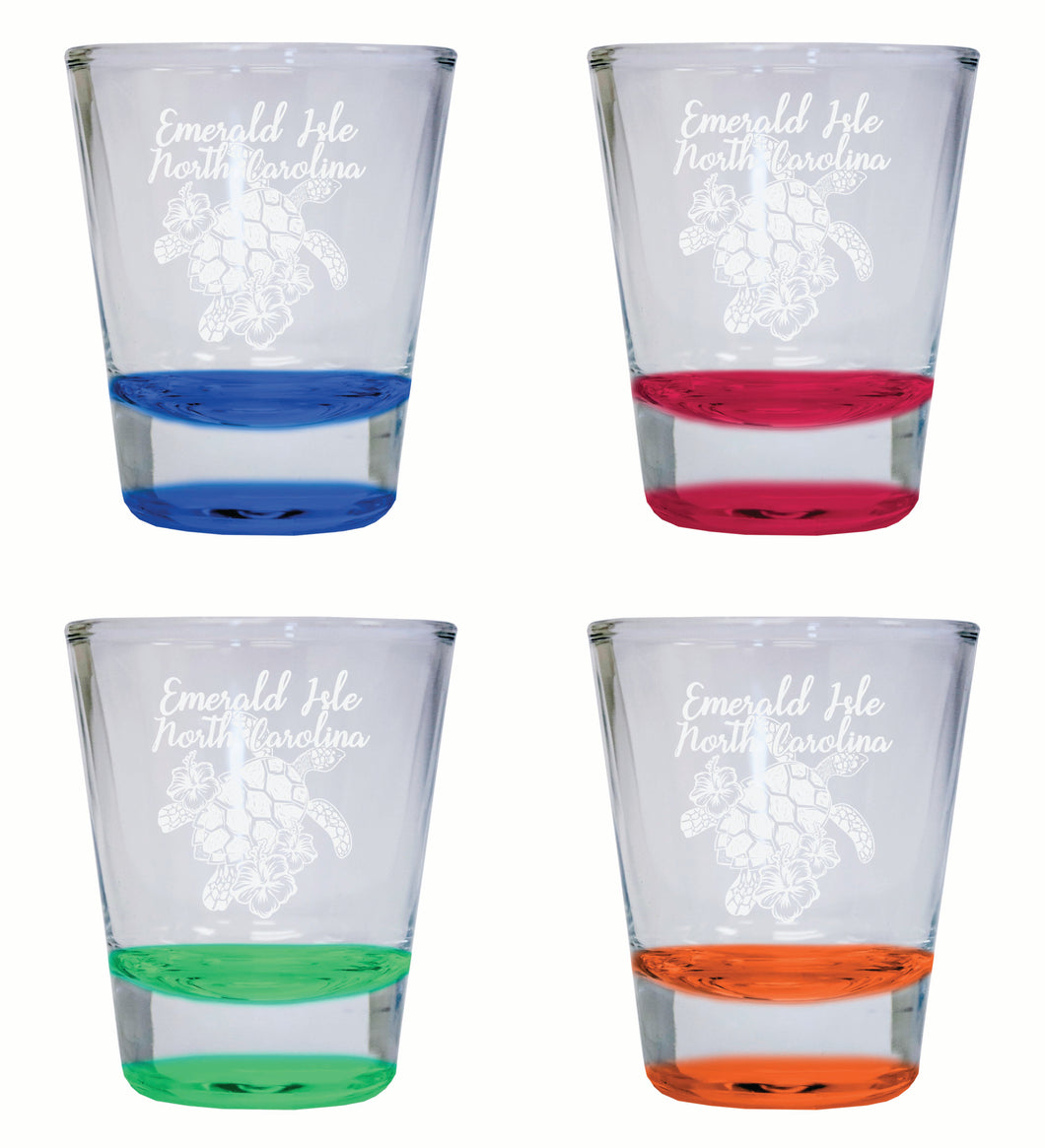 Emerald Isle North Carolina Souvenir 2 Ounce Engraved Shot Glass Round 4-Pack Multicolor 