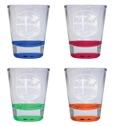 Fort Lauderdale Souvenir 2 Ounce Engraved Shot Glass Round 4-Pack Multicolor 