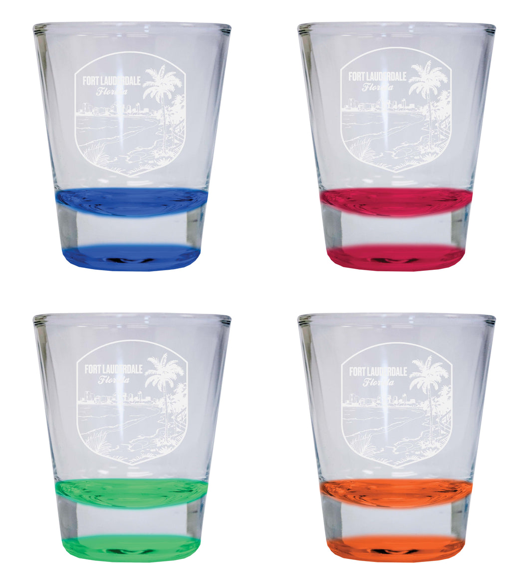 Fort Lauderdale Souvenir 2 Ounce Engraved Shot Glass Round 4-Pack Multicolor 