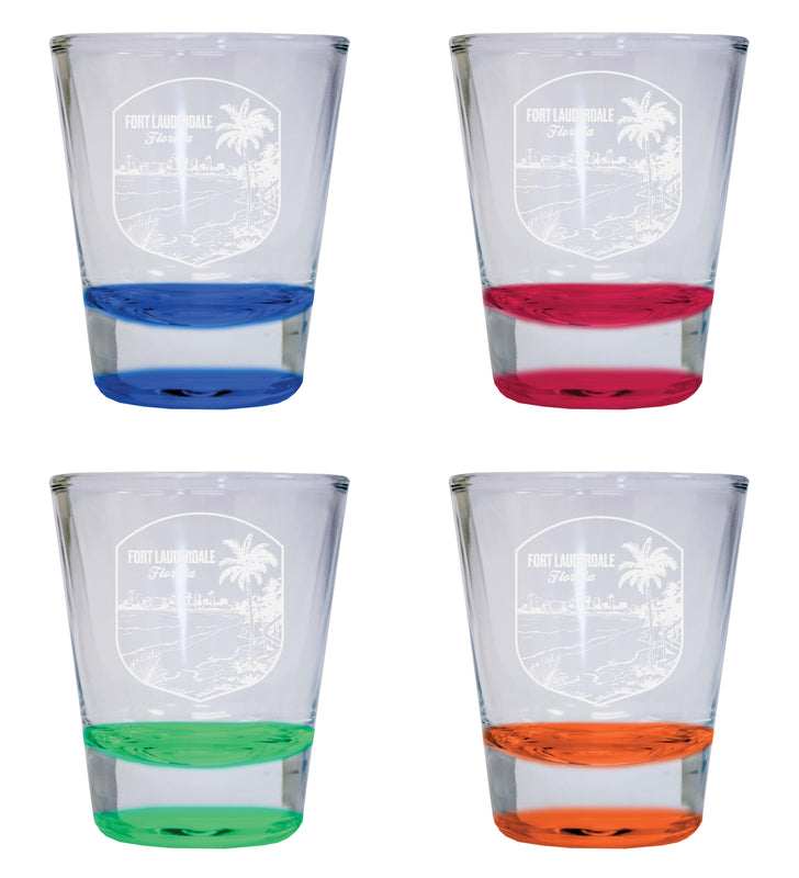 Fort Lauderdale Souvenir 2 Ounce Engraved Shot Glass Round 4-Pack Multicolor 