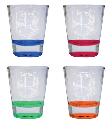 Lake Tahoe California Souvenir 2 Ounce Engraved Shot Glass Round 4-Pack Multicolor 