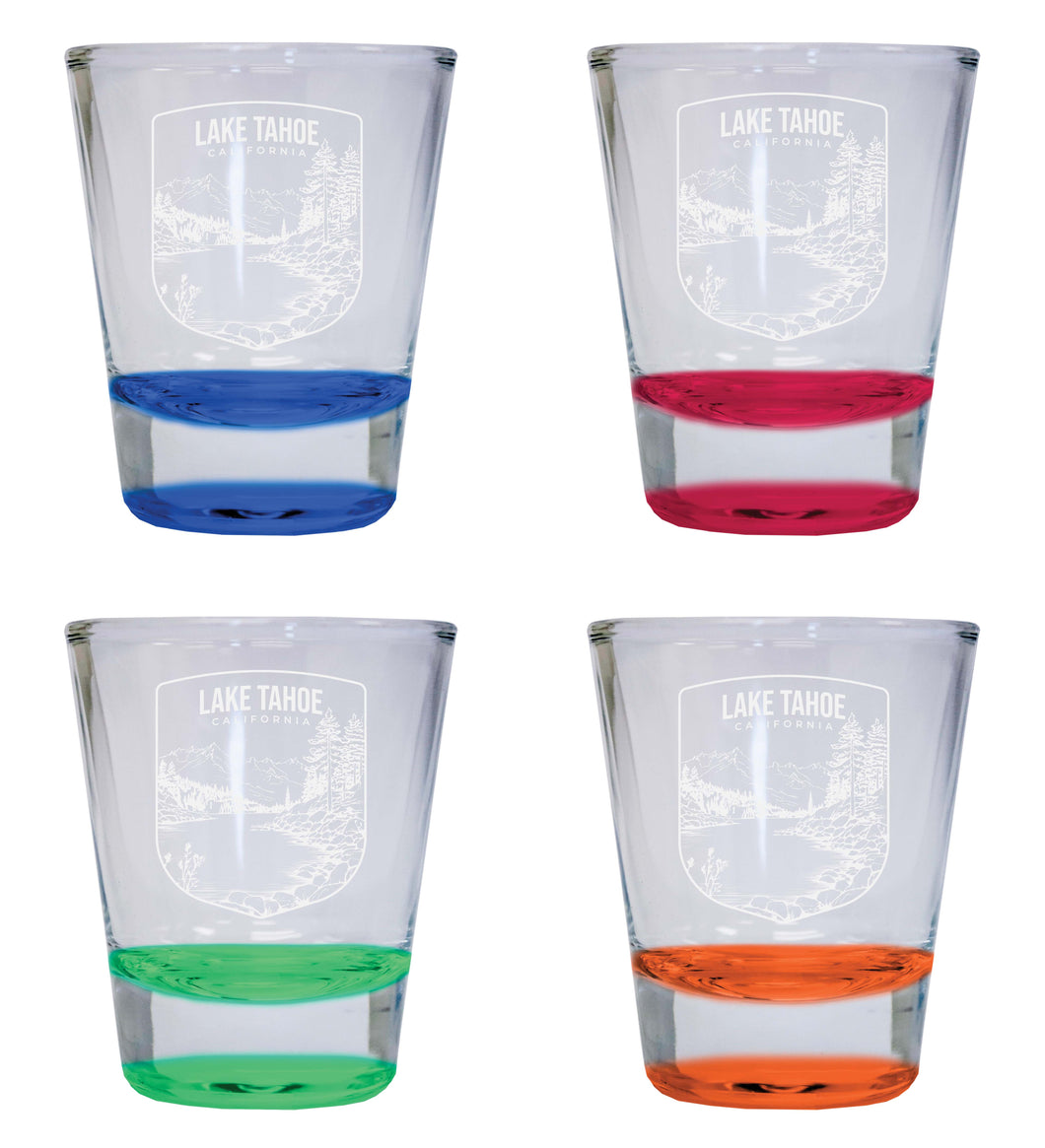 Lake Tahoe California Souvenir 2 Ounce Engraved Shot Glass Round 4-Pack Multicolor 