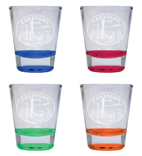 Las Vegas Nevada Souvenir 2 Ounce Engraved Shot Glass Round 4-Pack Multicolor 