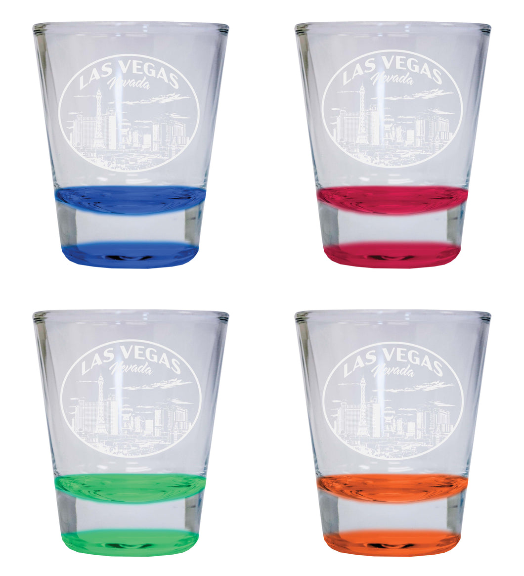 Las Vegas Nevada Souvenir 2 Ounce Engraved Shot Glass Round 4-Pack Multicolor 