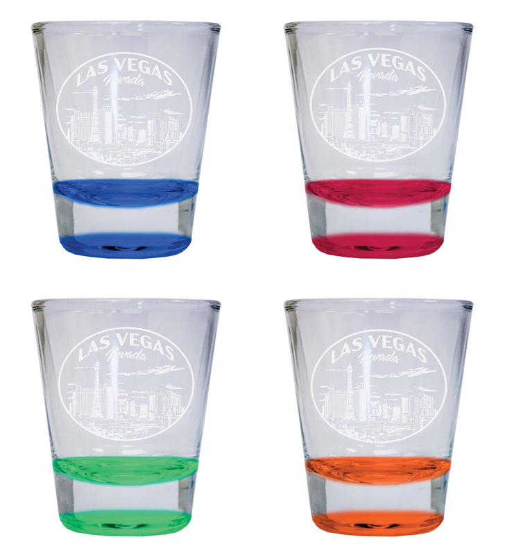 Las Vegas Nevada Souvenir 2 Ounce Engraved Shot Glass Round 4-Pack Multicolor 