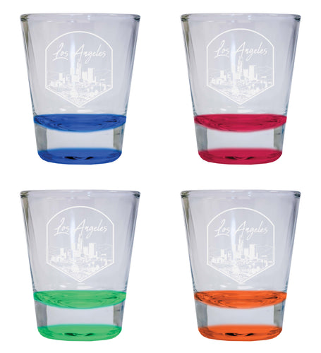 Los Angeles California Engraving 1 Souvenir 2 Ounce Engraved Shot Glass Round 4-Pack Multicolor 