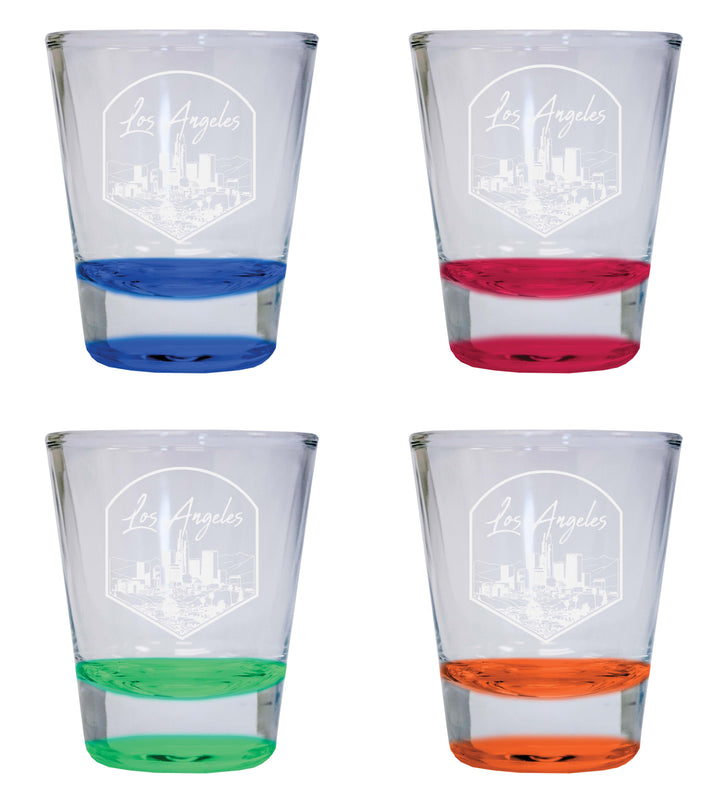 Los Angeles California Engraving 1 Souvenir 2 Ounce Engraved Shot Glass Round 4-Pack Multicolor 