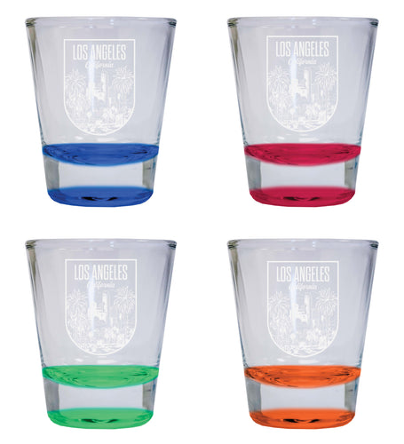 Los Angeles California Engraving 2 Souvenir 2 Ounce Engraved Shot Glass Round 4-Pack Multicolor 
