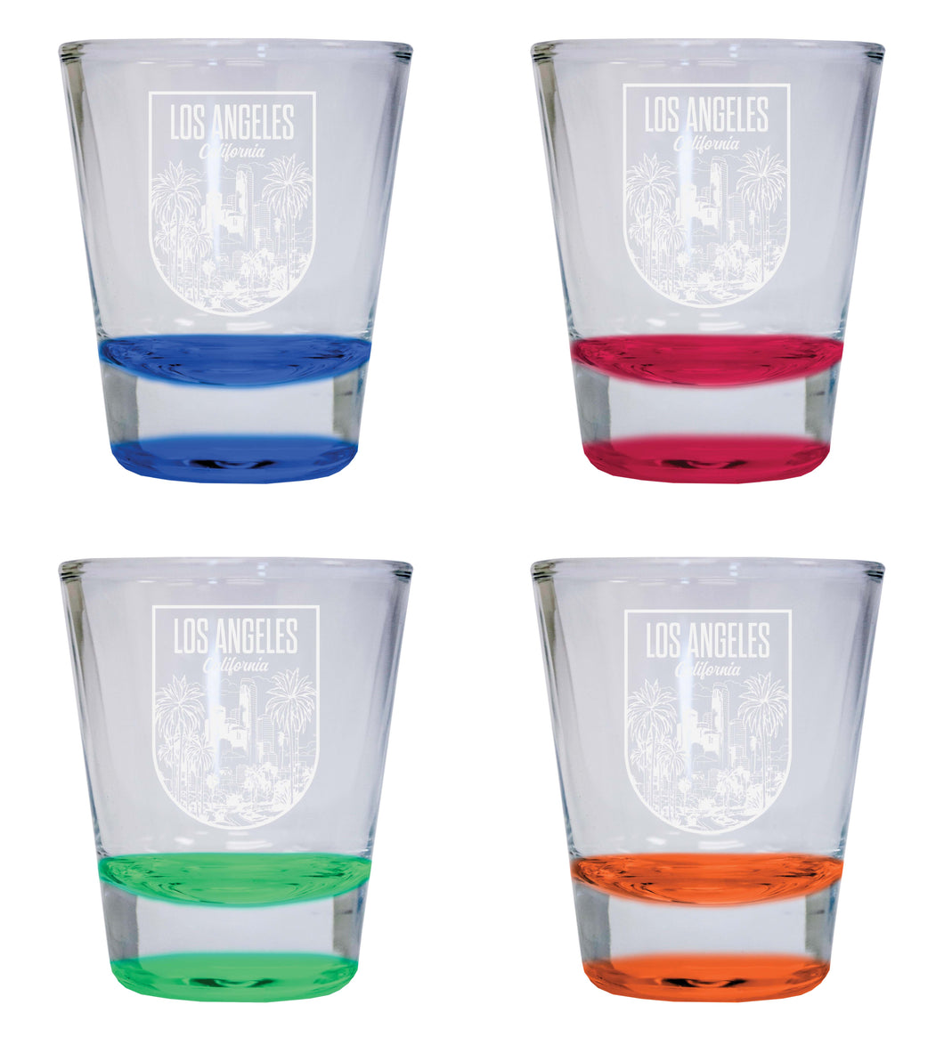 Los Angeles California Engraving 2 Souvenir 2 Ounce Engraved Shot Glass Round 4-Pack Multicolor 