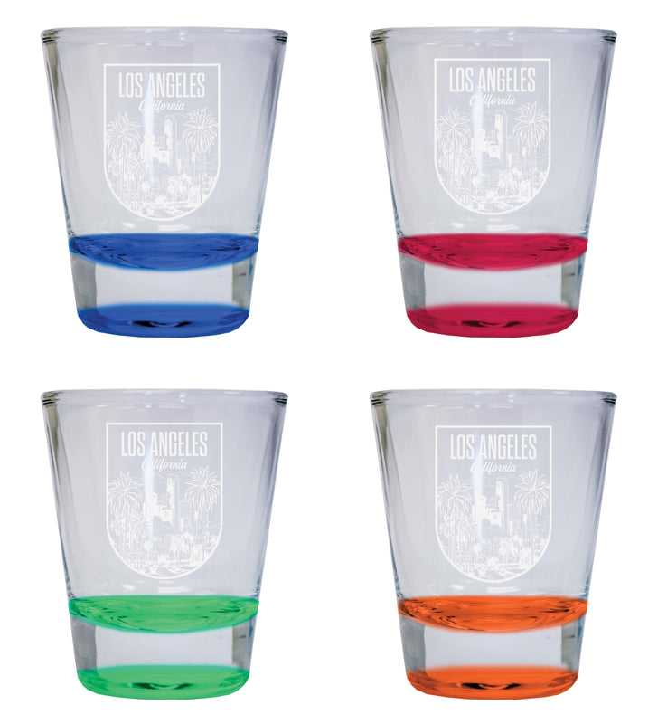 Los Angeles California Engraving 2 Souvenir 2 Ounce Engraved Shot Glass Round 4-Pack Multicolor 