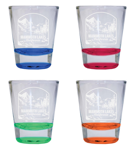 Mammoth Lakes California Souvenir 2 Ounce Engraved Shot Glass Round 4-Pack Multicolor 