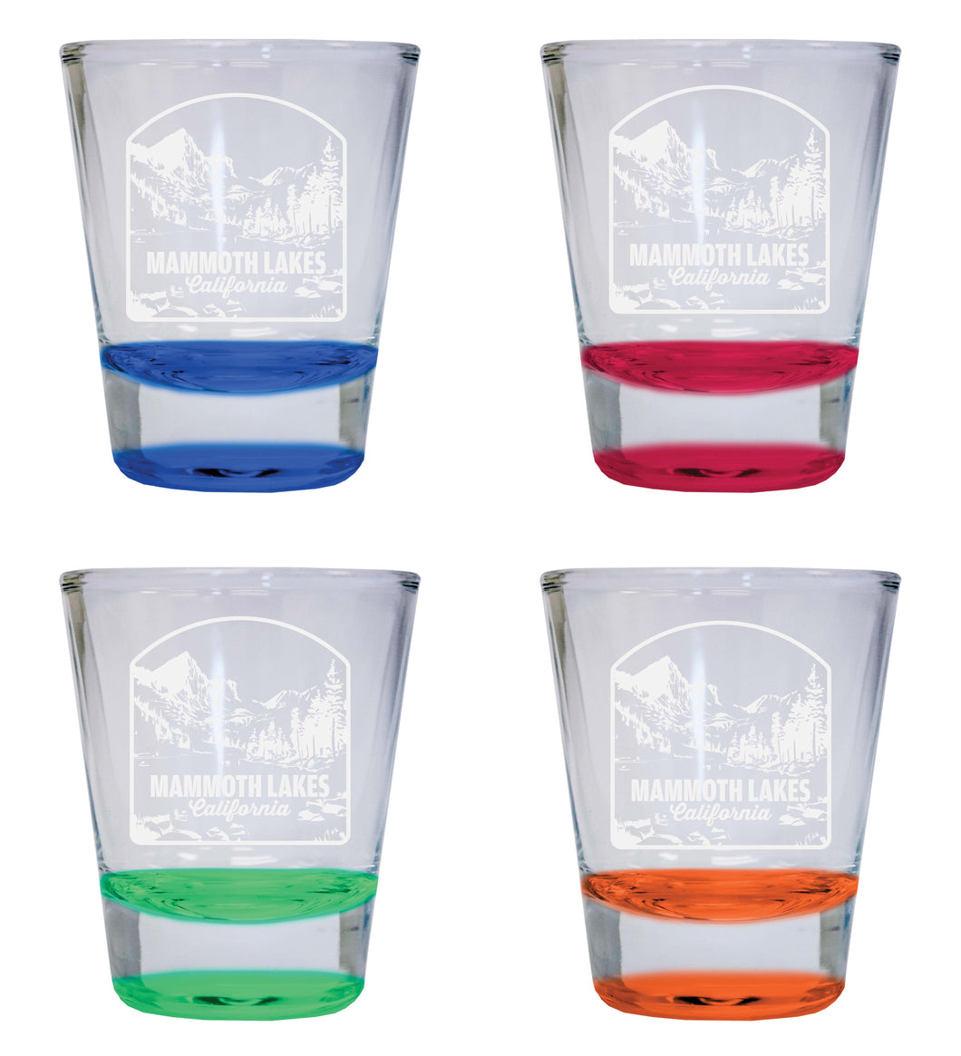Mammoth Lakes California Souvenir 2 Ounce Engraved Shot Glass Round 4-Pack Multicolor 