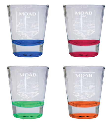 Moab Utah Souvenir 2 Ounce Engraved Shot Glass Round 4-Pack Multicolor 