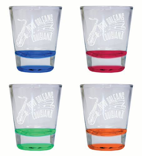 New Orleans Louisiana Souvenir 2 Ounce Engraved Shot Glass Round 4-Pack Multicolor 