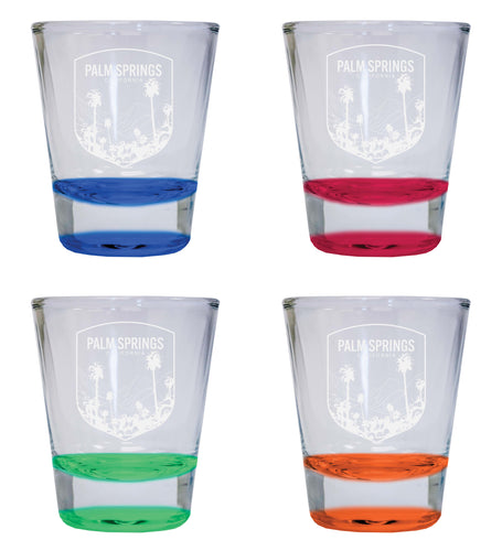 Palm Springs California Souvenir 2 Ounce Engraved Shot Glass Round 4-Pack Multicolor 