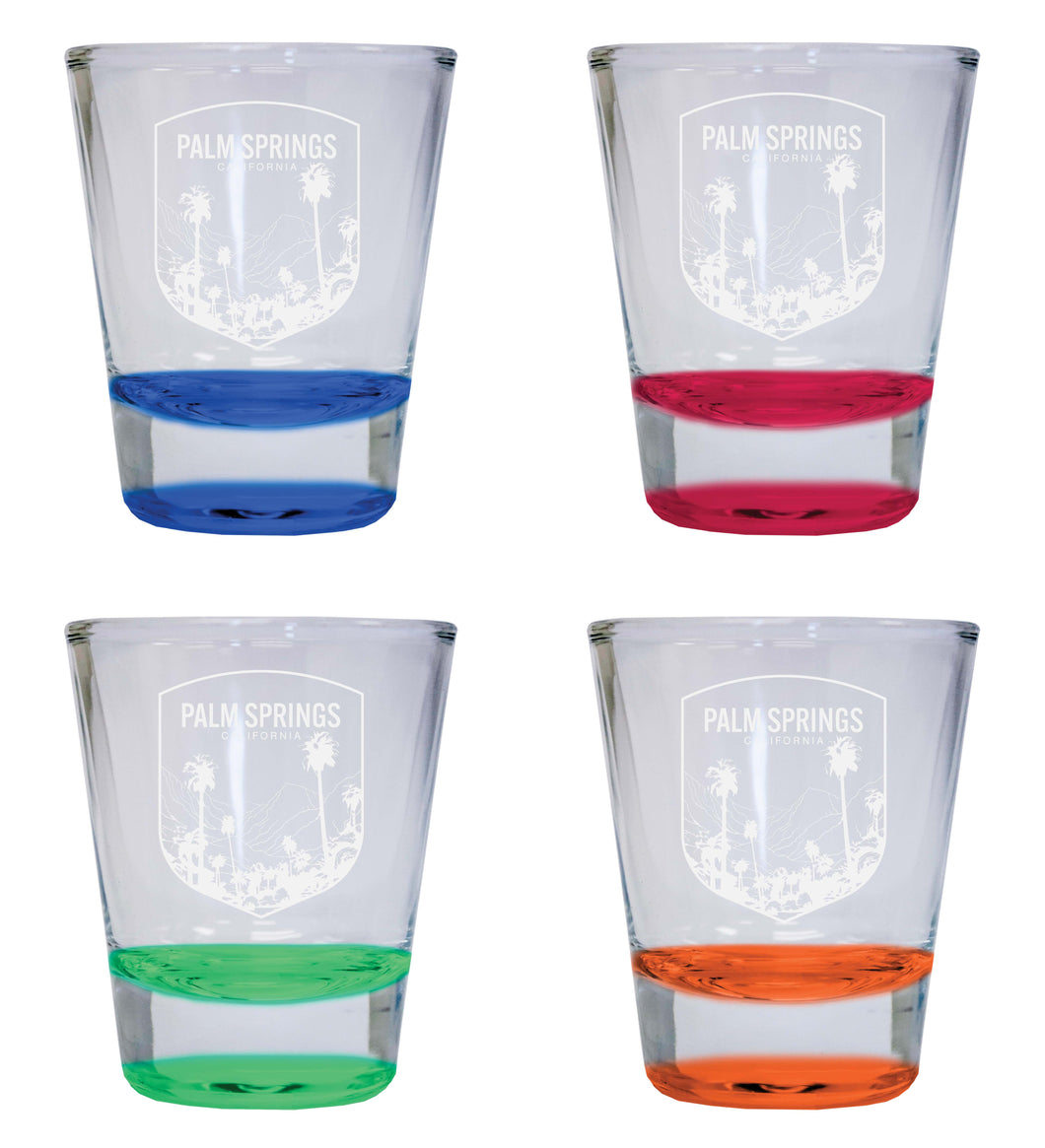 Palm Springs California Souvenir 2 Ounce Engraved Shot Glass Round 4-Pack Multicolor 