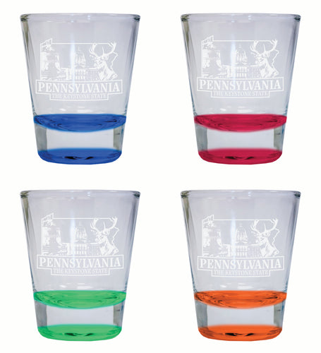 Pennsylvania Souvenir 2 Ounce Engraved Shot Glass Round 4-Pack Multicolor 