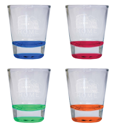Rome Italy Souvenir 2 Ounce Engraved Shot Glass Round 4-Pack Multicolor 
