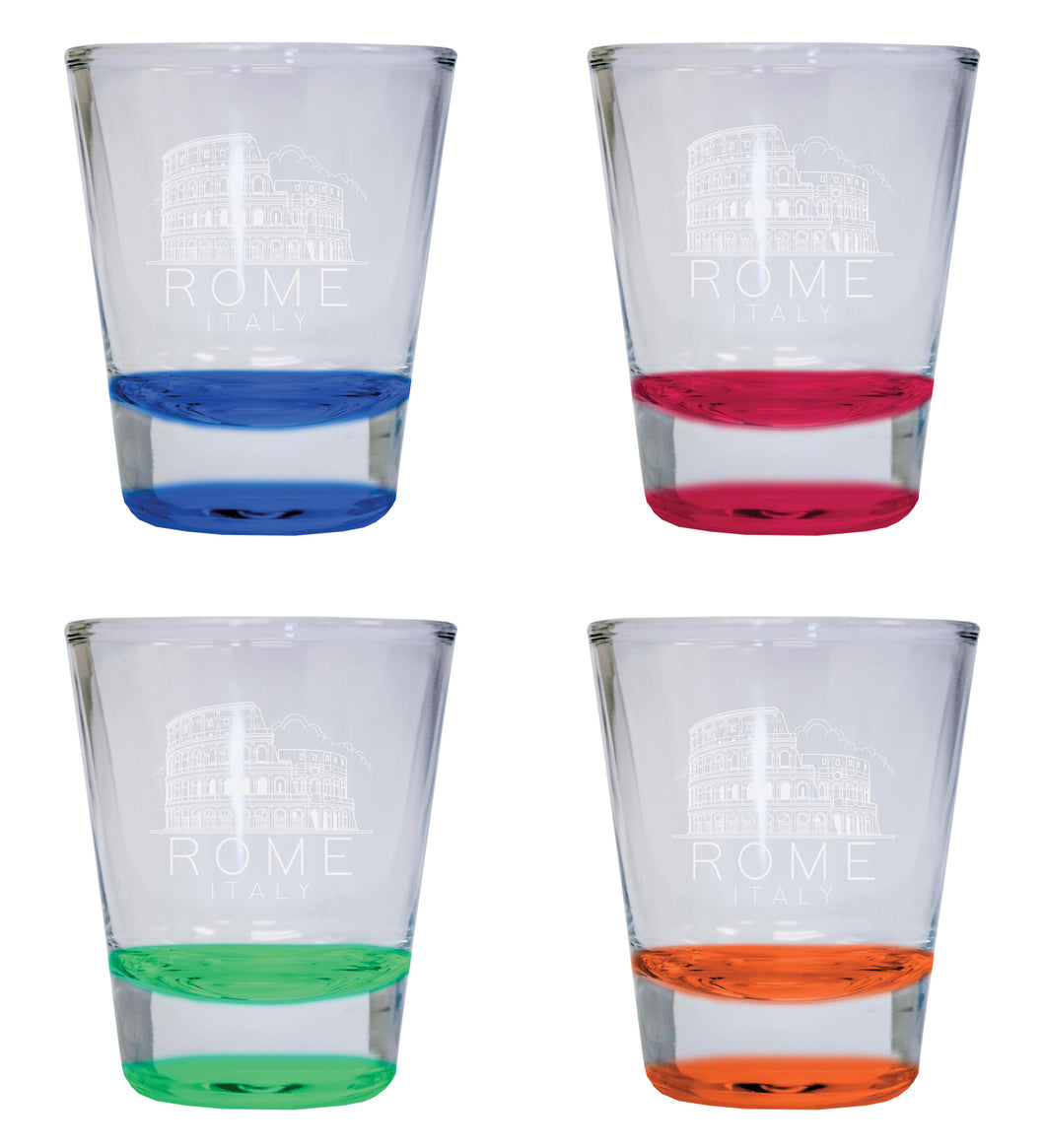 Rome Italy Souvenir 2 Ounce Engraved Shot Glass Round 4-Pack Multicolor 