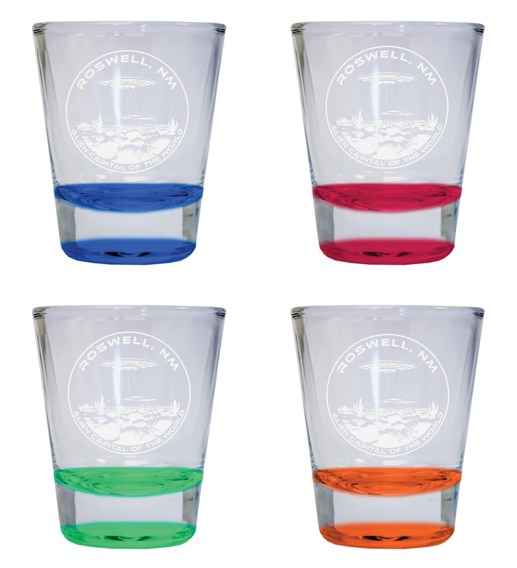 Roswell New Mexico Souvenir 2 Ounce Engraved Shot Glass Round 4-Pack Multicolor 
