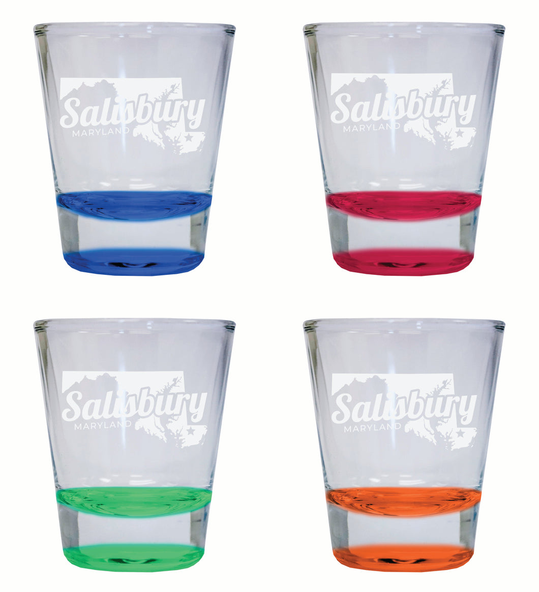 Salisbury Maryland Souvenir 2 Ounce Engraved Shot Glass Round 4-Pack Multicolor 